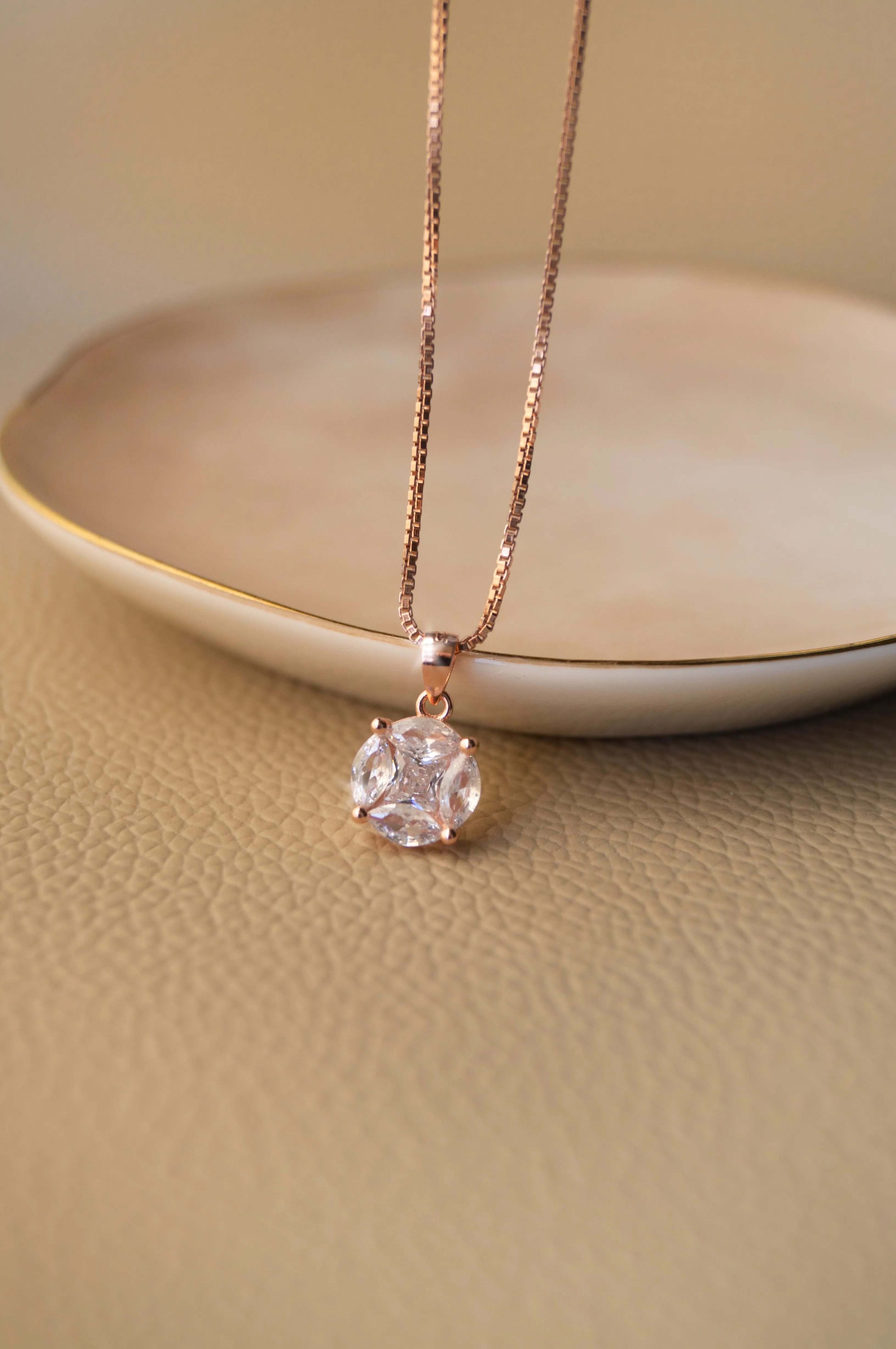 Invisibly Glam Solitaire Rose Gold Plated Sterling Silver Pendant