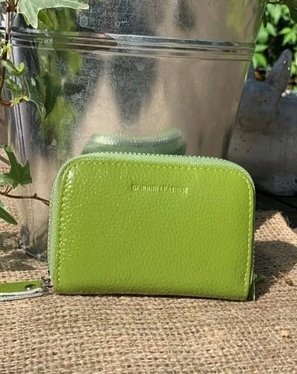 Leather Card Holder Purse - Lime Green