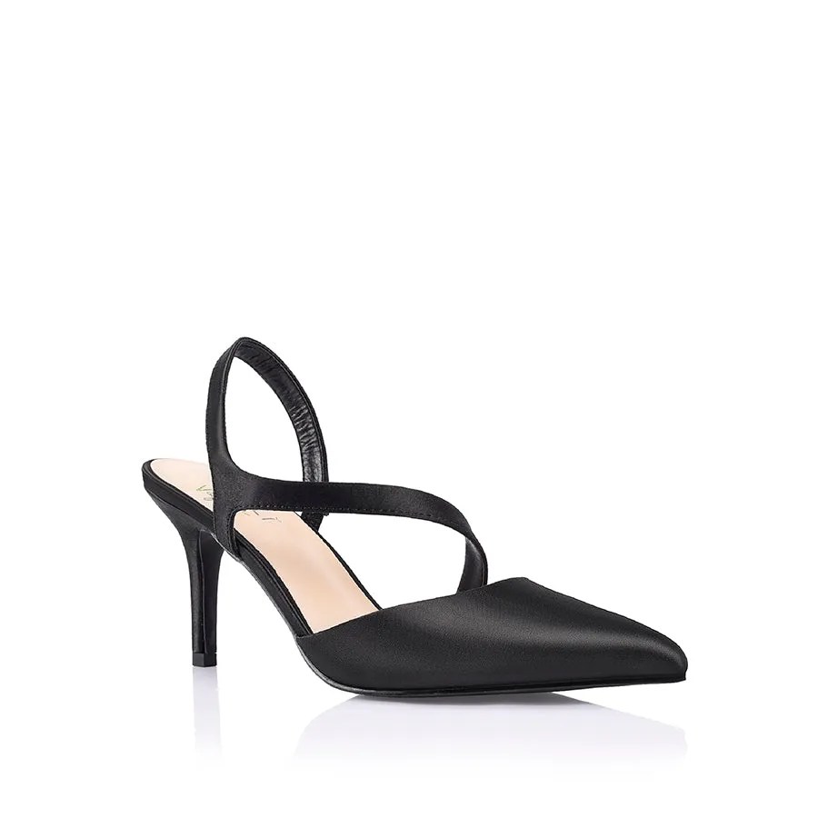 Lemon Point Toe Heels - Black Satin