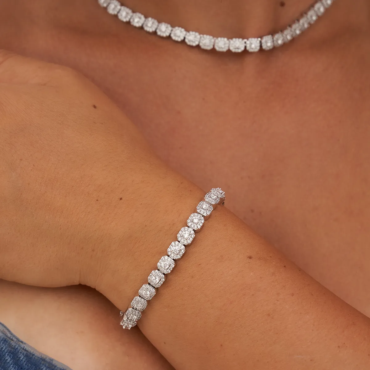 Micro Clustered Tennis Necklace   Bracelet Bundle in White Gold