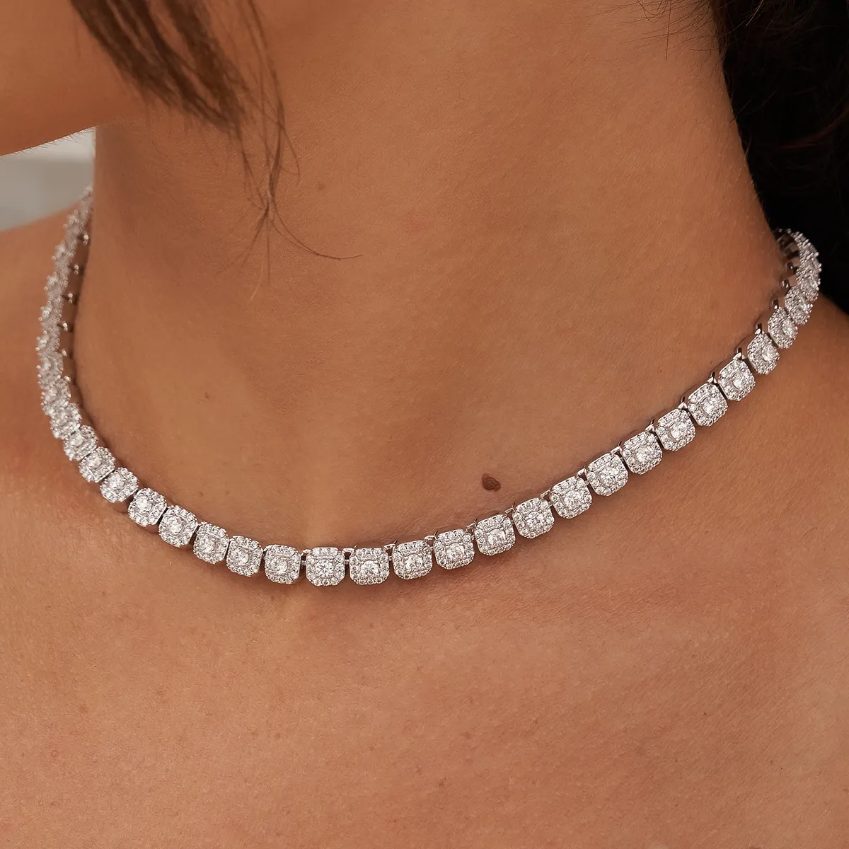 Micro Clustered Tennis Necklace   Bracelet Bundle in White Gold