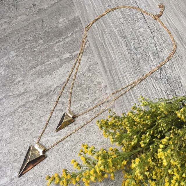 MULTI LAYER POINTY TRIANGLE ARROW GOLD CHAIN NECKLACE