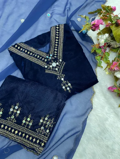 Navy Blue Alia Velvet Suit UK Next Day