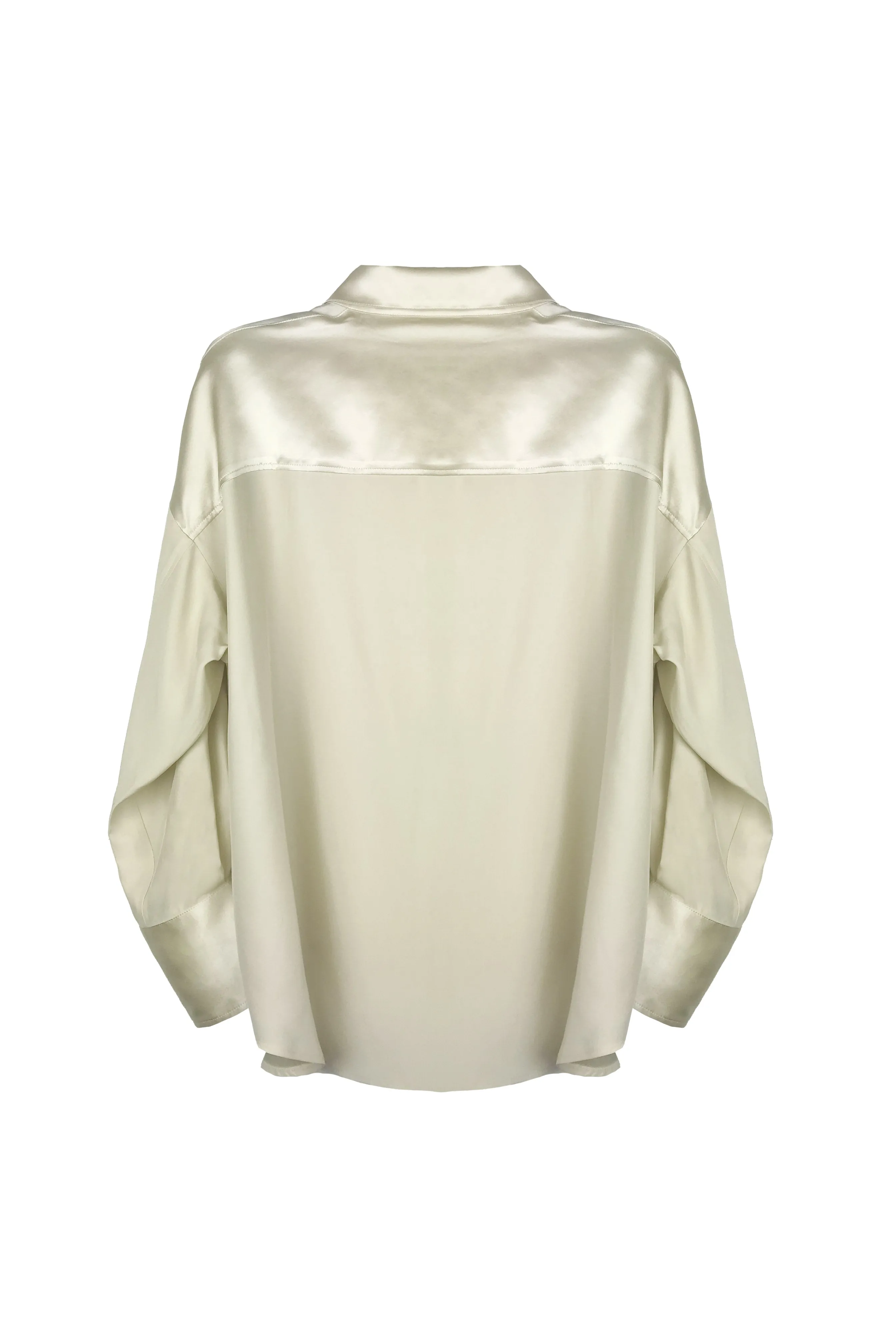 Oversized Button Down Silk Combo Shirt - Limestone