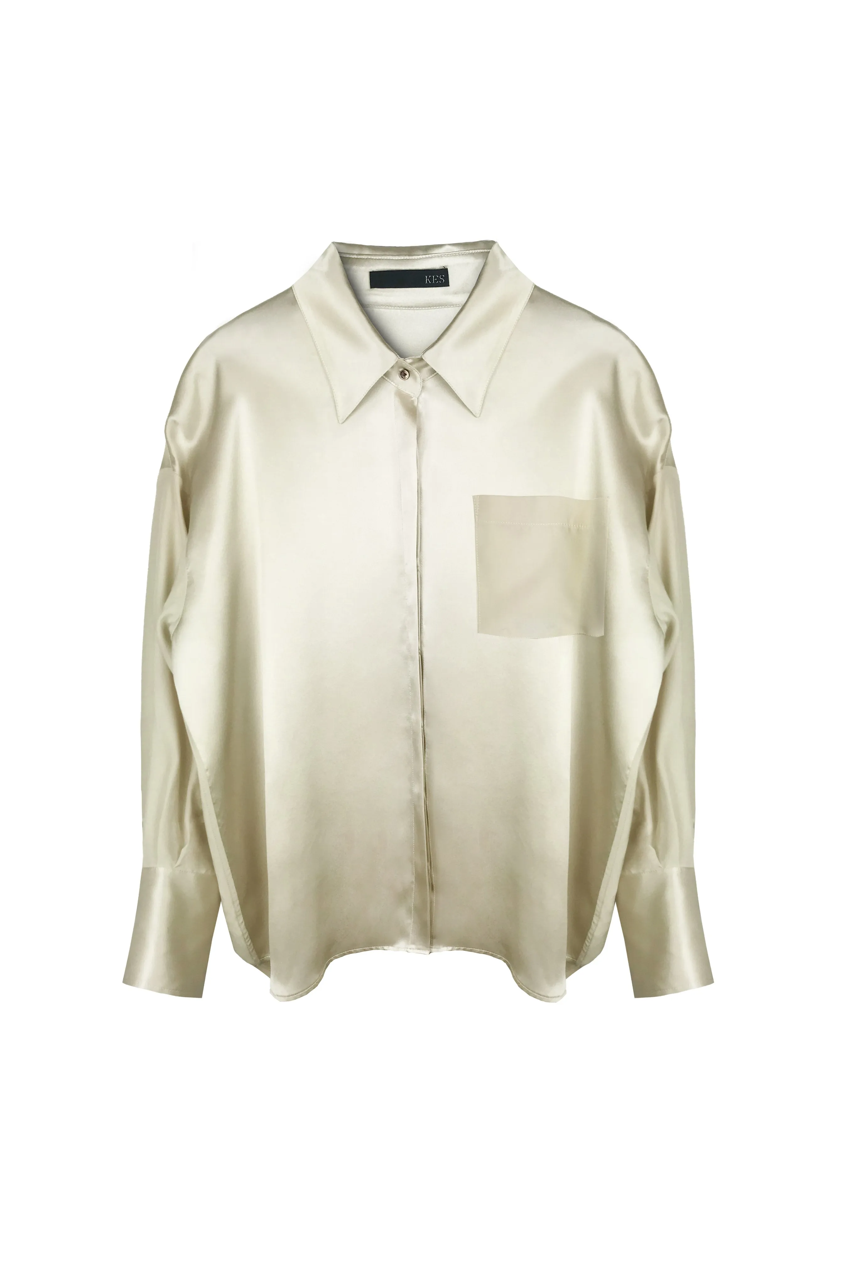 Oversized Button Down Silk Combo Shirt - Limestone