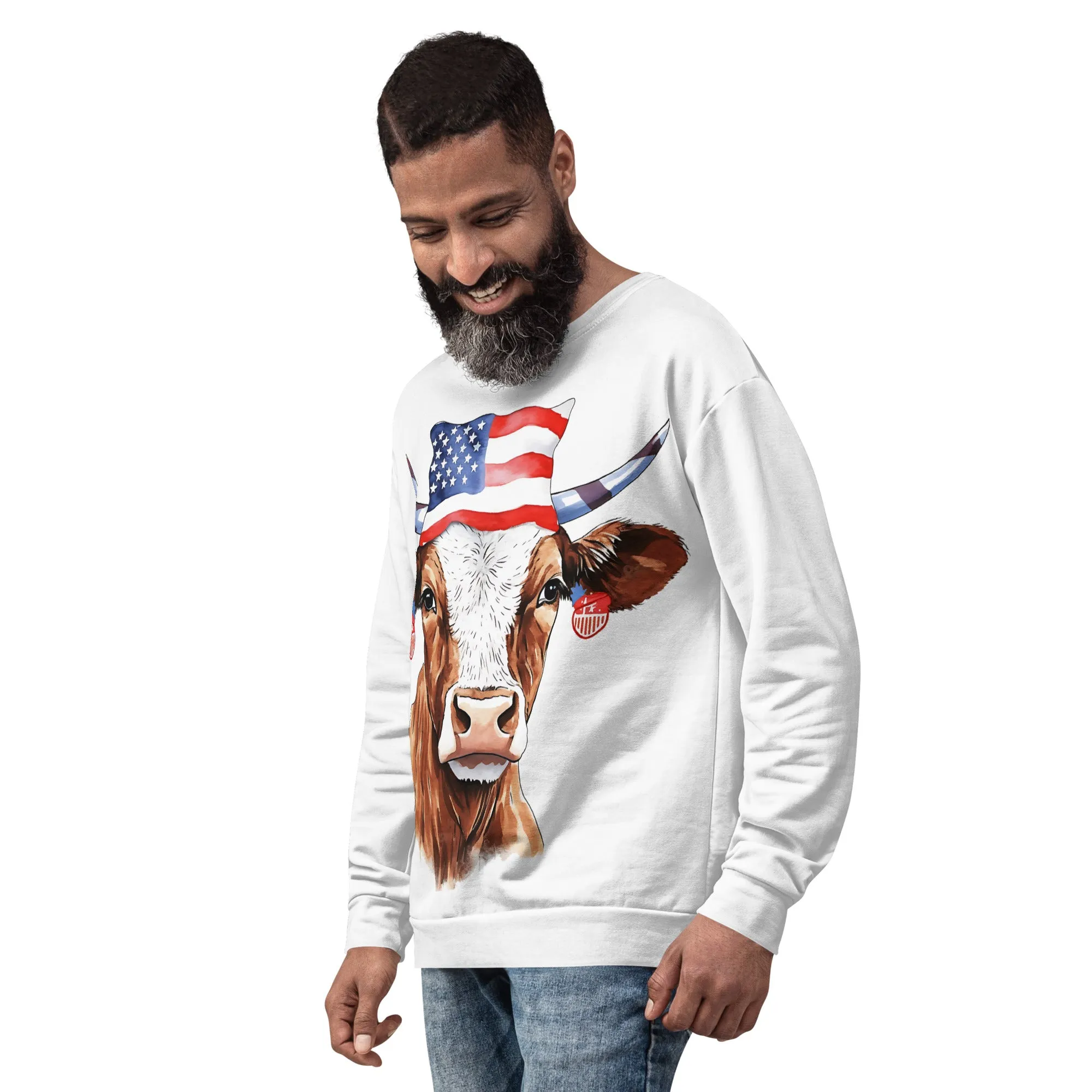 Patriotic Cow Sweatshirt For Animal Lover