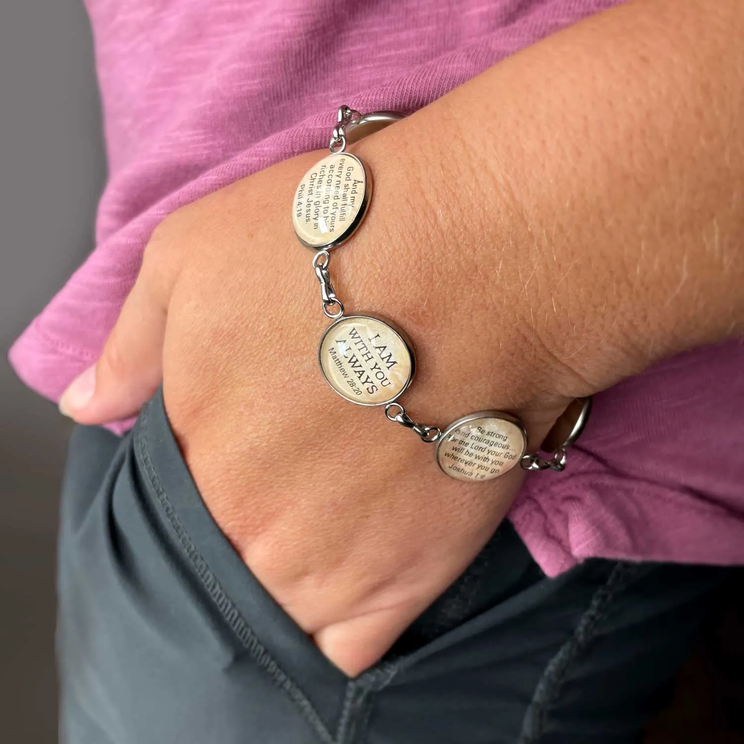 Personalized Grandmothers' Scripture Bracelet & Silver-Plated Christian Pendant Necklace Set – Personalized with Grandchildren's Names and Birth Dates!