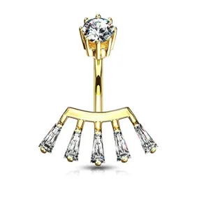 Princess Cut CZ Fan with Internally Threaded Crown Set CZ Top 316L Surgical Steel WildKlass Belly Button Rings