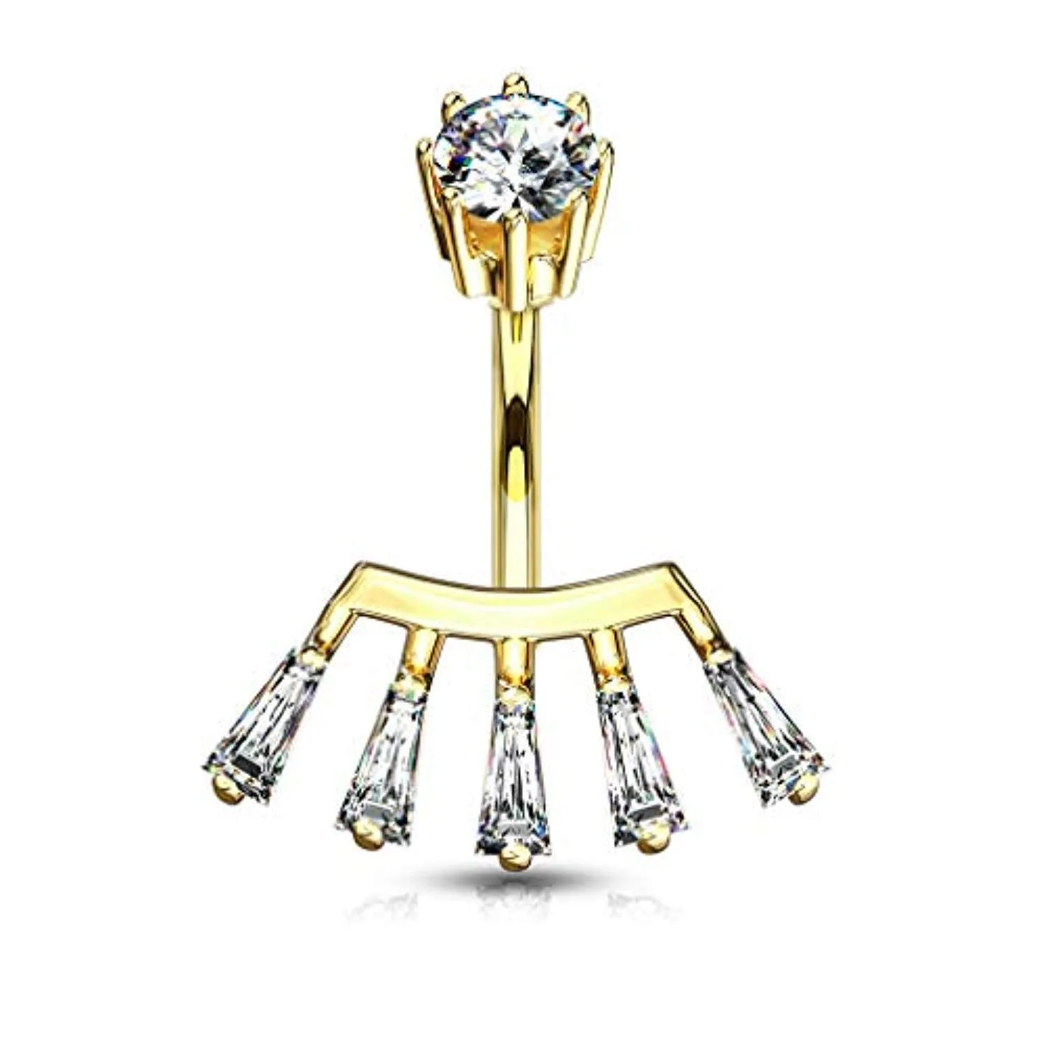 Princess Cut CZ Fan with Internally Threaded Crown Set CZ Top 316L Surgical Steel WildKlass Belly Button Rings