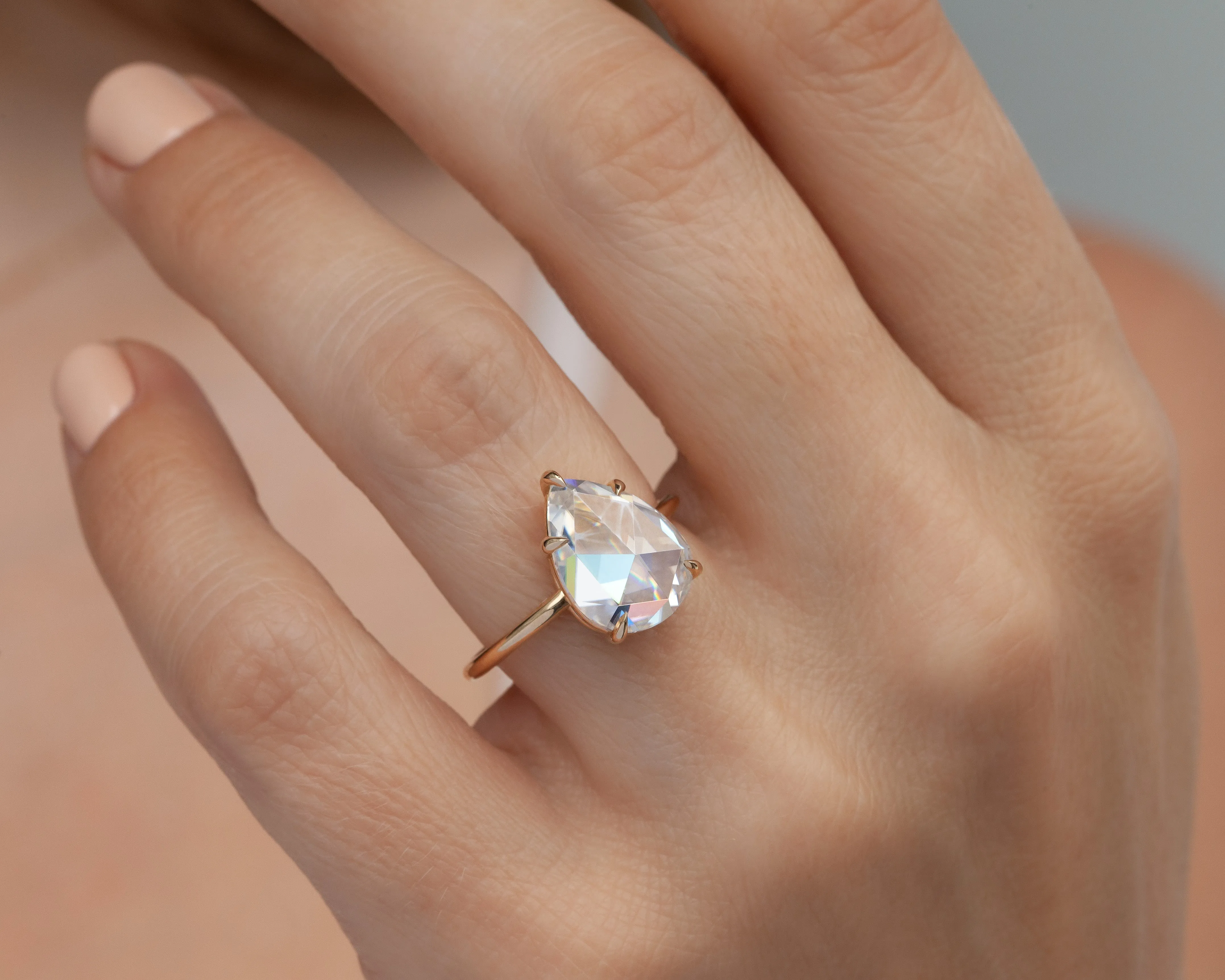 Rose Cut Pear Moissanite Solitaire Ring