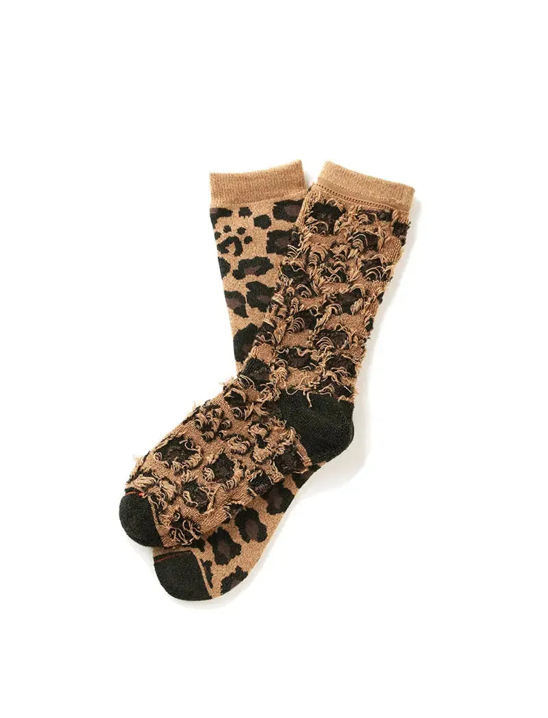 RoToTo Pile Leopard Crew Socks Dark Beige