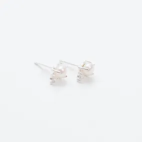 Round Silver Pearl & CZ Studs