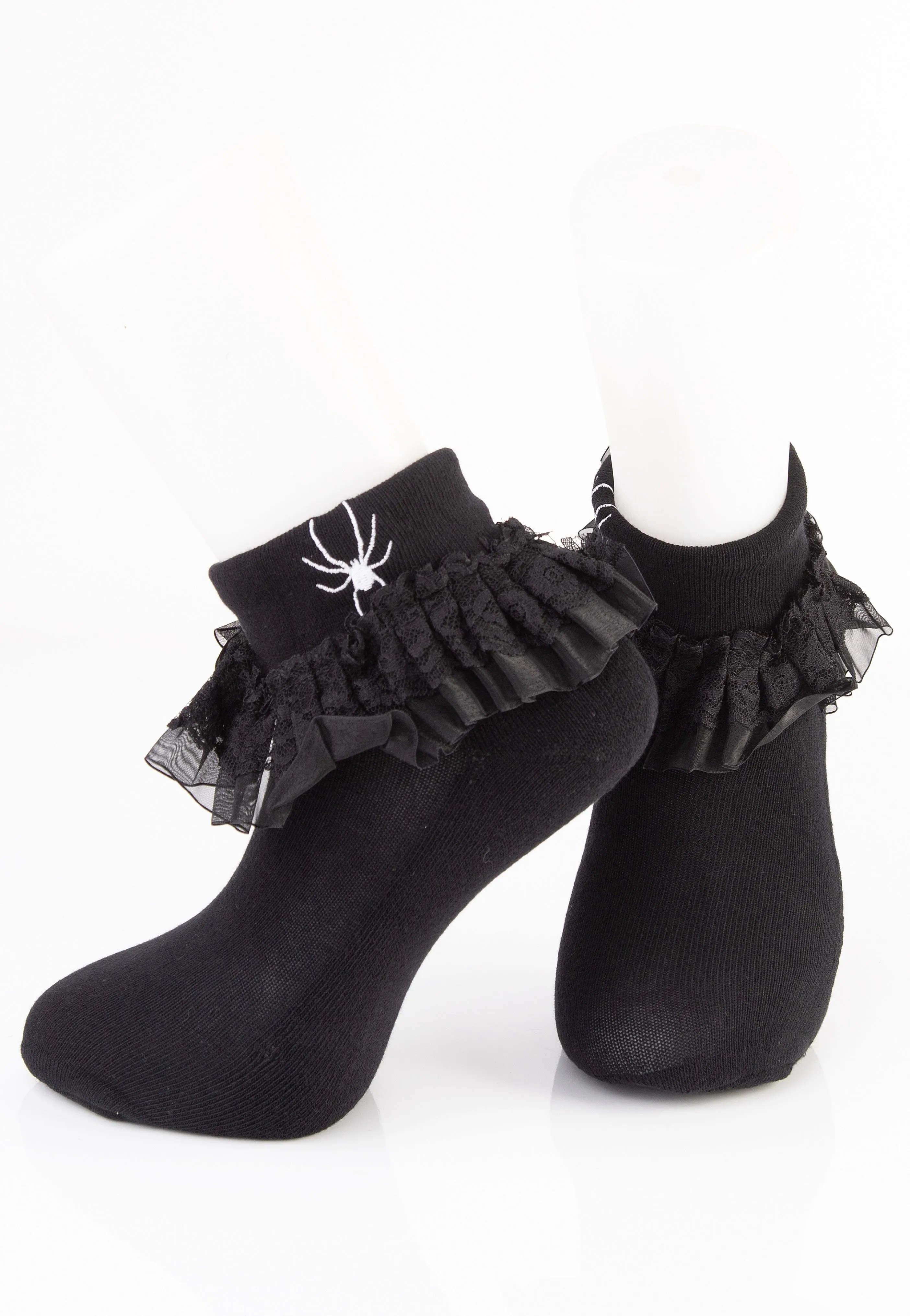 Sourpuss Clothing - Spider Embroidered Ruffle Black - Socks