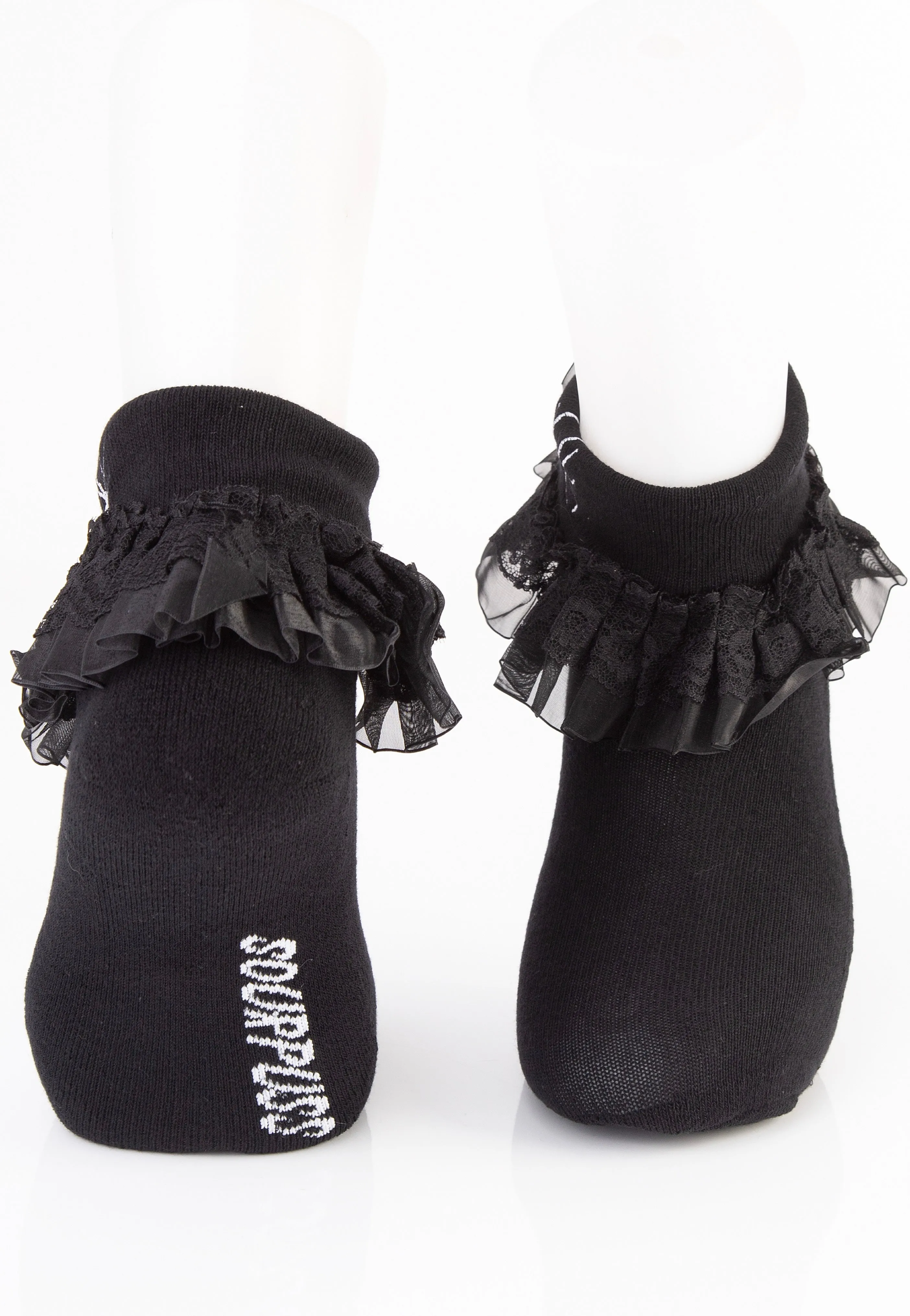 Sourpuss Clothing - Spider Embroidered Ruffle Black - Socks