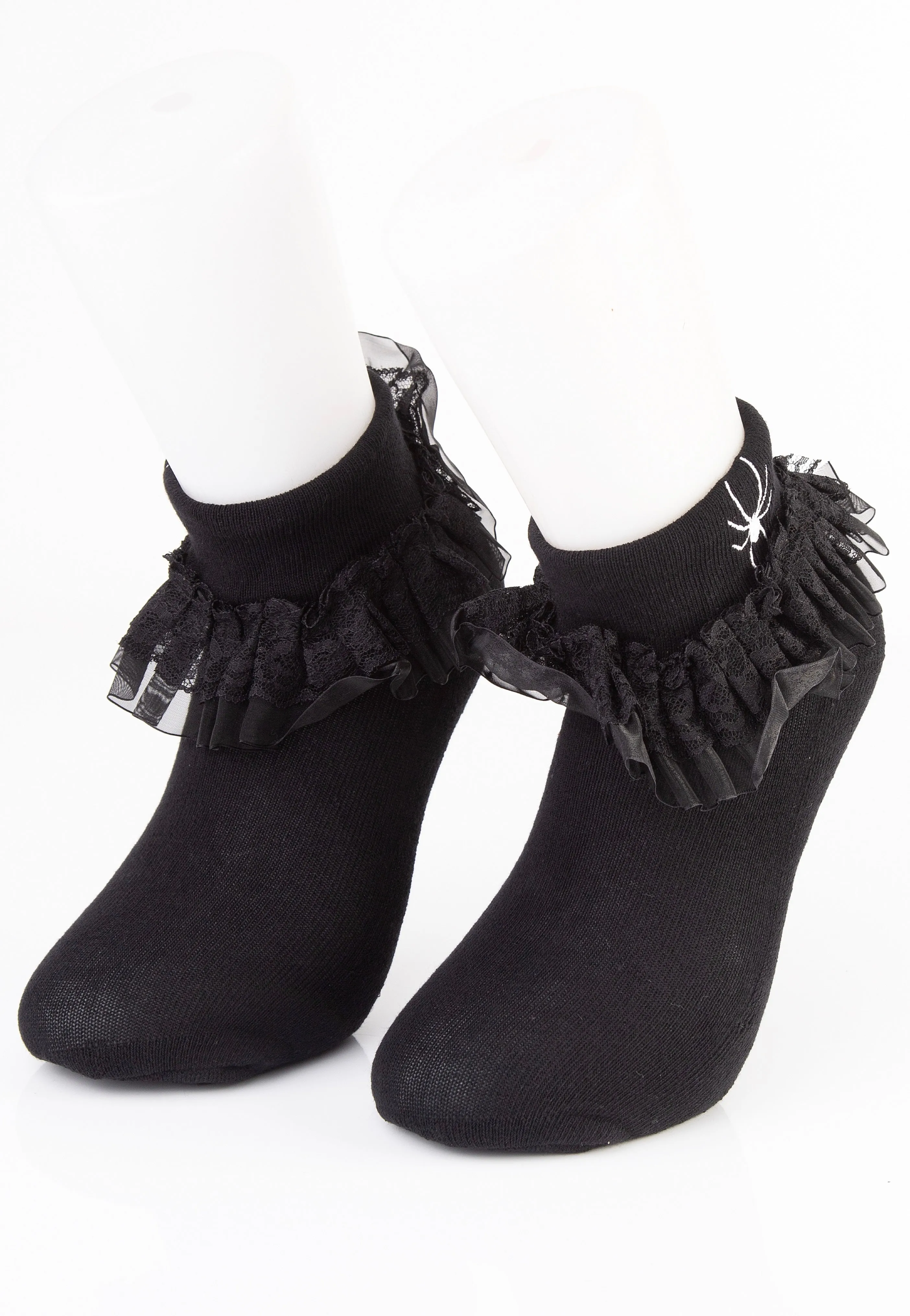 Sourpuss Clothing - Spider Embroidered Ruffle Black - Socks