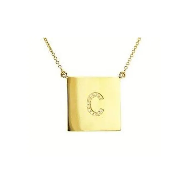 Square Gold Disc CZ Initial Necklace-Chelsea Handler