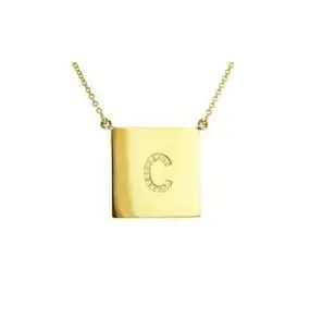 Square Gold Disc CZ Initial Necklace-Chelsea Handler