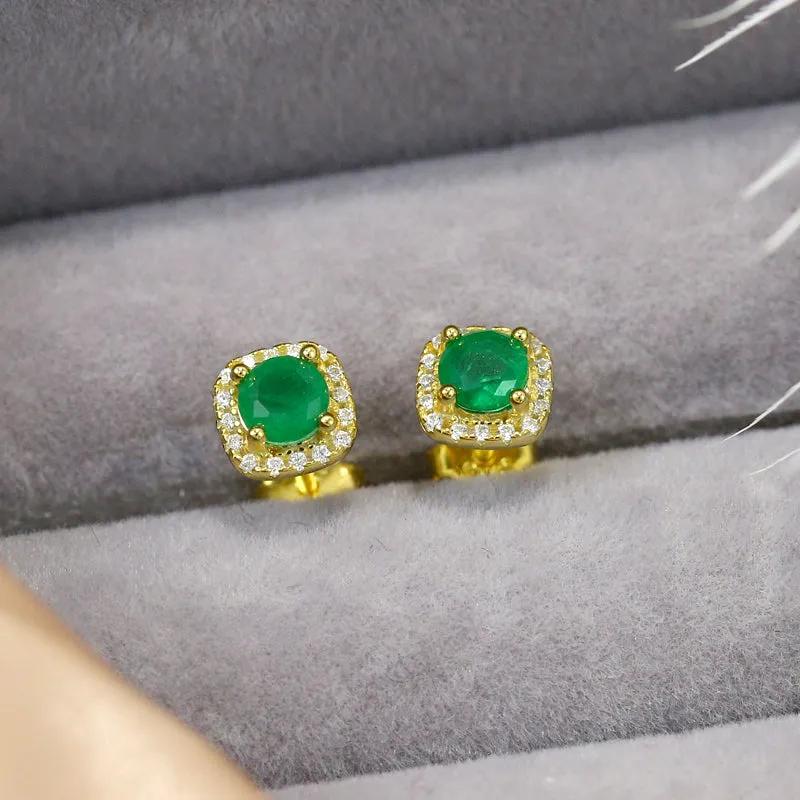 Sterling Silver Emerald Gemstone Stud Earrings