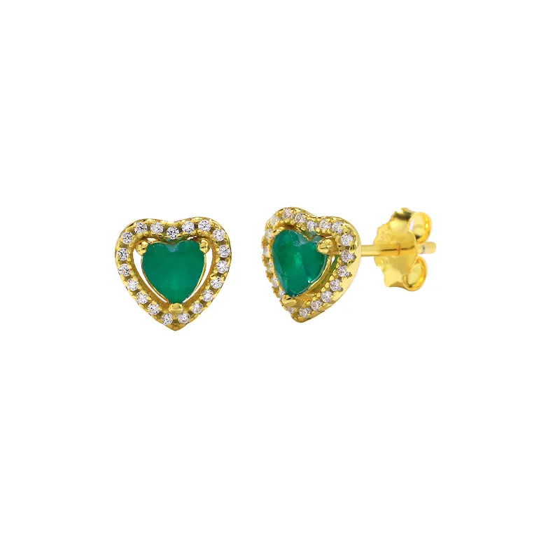 Sterling Silver Emerald Gemstone Stud Earrings