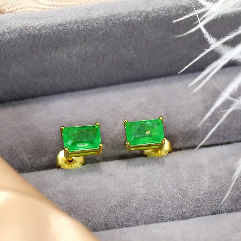 Sterling Silver Emerald Gemstone Stud Earrings