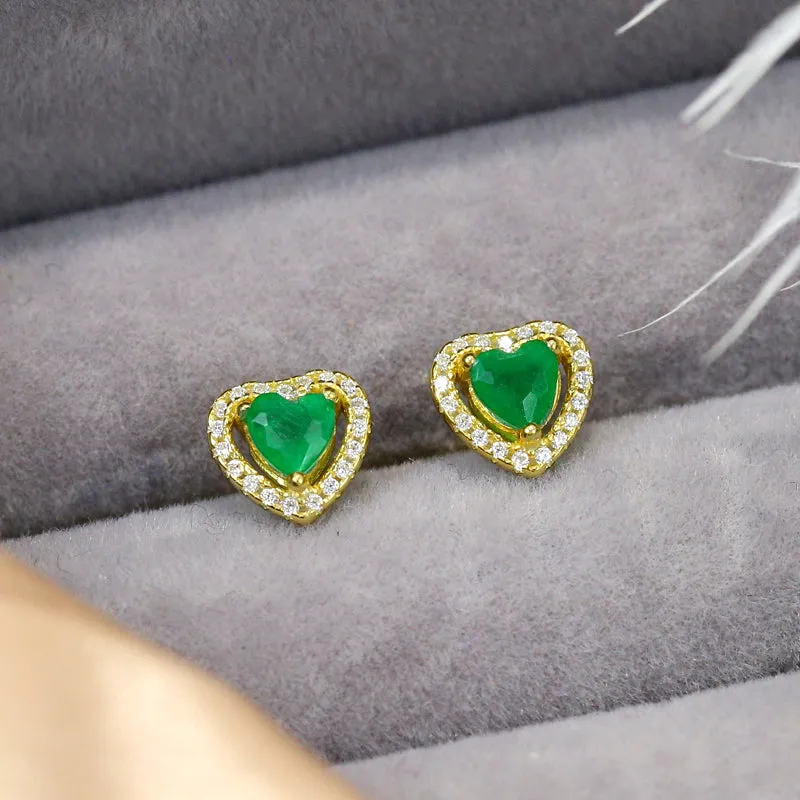 Sterling Silver Emerald Gemstone Stud Earrings