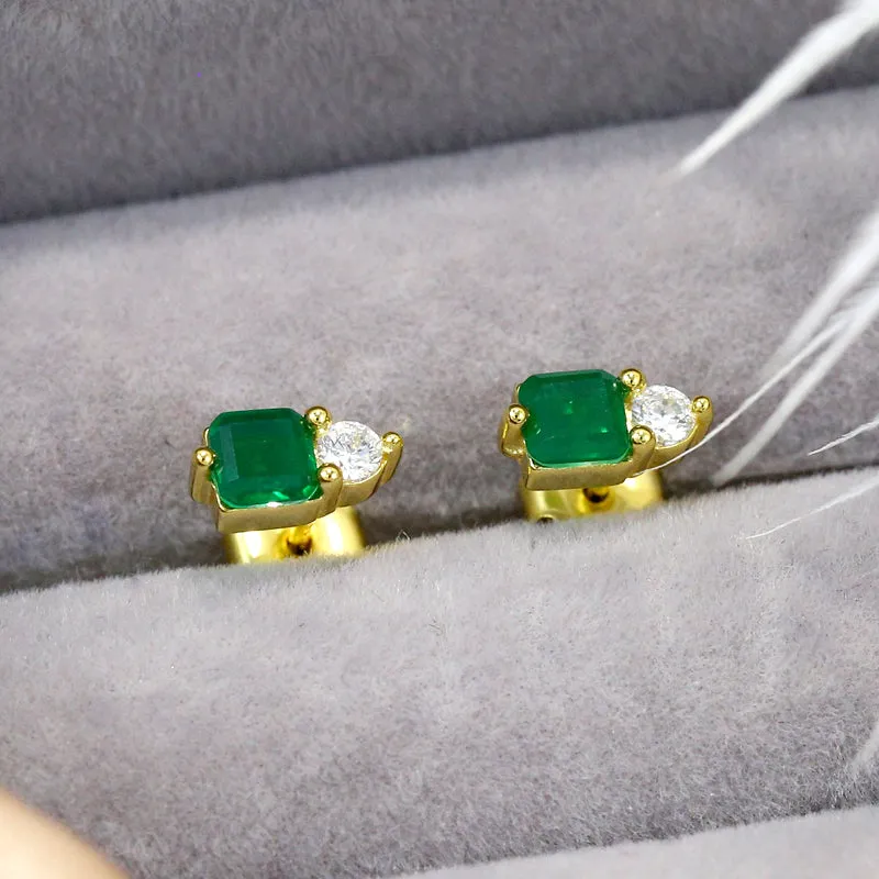 Sterling Silver Emerald Gemstone Stud Earrings