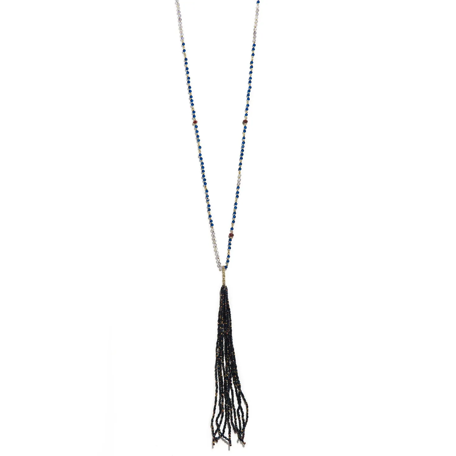 Tassel Necklace with Blue Quartz, Garnet & Labradorite