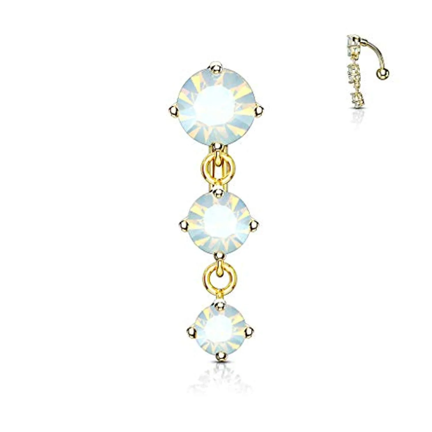 Three Prong Set Round Opalite Crystals Vertical Drop 316L Surgical Steel WildKlass Top Drop Belly Button Navel Rings