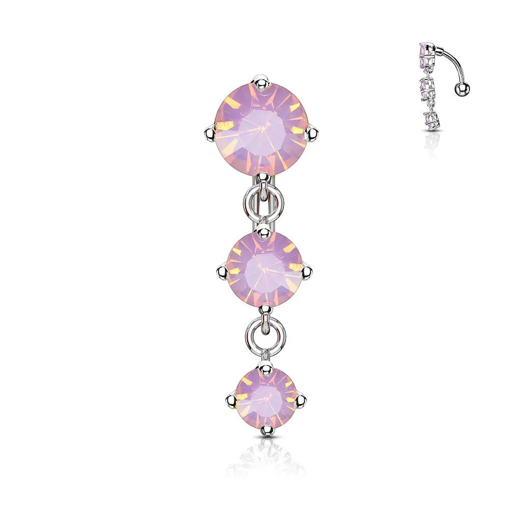 Three Prong Set Round Opalite Crystals Vertical Drop 316L Surgical Steel WildKlass Top Drop Belly Button Navel Rings