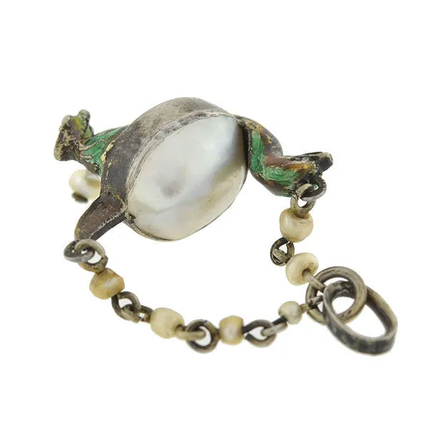 Victorian Sterling Pearl & Enamel Bird Pendant