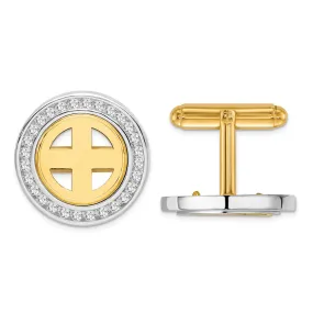 Wideband Distinguished Coin Jewelry 14k Real Gold Two-tone Men's Polished Channel Set AA Diamond 13.0mm Coin Bezel Cuff Links